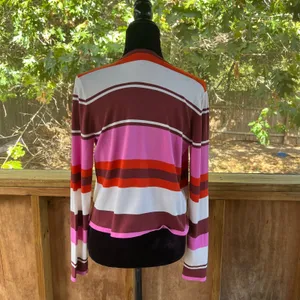 Ann Taylor Women's Pink, Red & White Open Cropped Cardigan Size S thumbnail 3