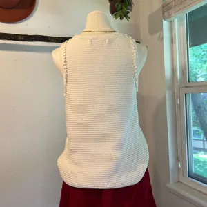 Ann Taylor White Cotton Crochet Knit Loose Bubble Trim Sleeveless Tank Vest Size Medium thumbnail 5