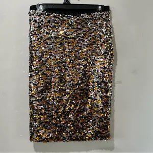 Women's Skirt Small Pencil Golden Sequin Embellished Waistband Party Gold‎ Black thumbnail 5