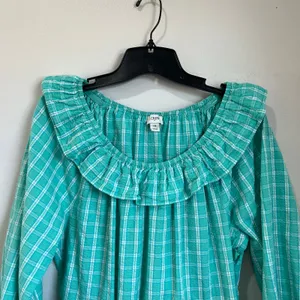 J.Crew Aqua Mint‎ Seersucker Ruffle Neck Mini Dress Preppy Sz 14 thumbnail 8