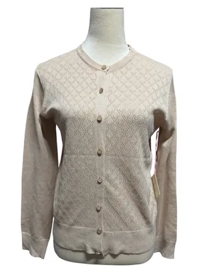 Dear.Rose new york Diamond Stitch Button-Front Cardigan Sweater in Oatmeal Sz M thumbnail 1