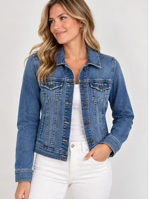Old Navy Women's Denim Jacket Medium Wash Stretch Denim Trucker Cowgirl Blue Size Small thumbnail 1