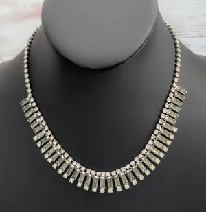 Vintage Necklace Art Deco Style - Very Light Green-ish & Clear Gems thumbnail 1