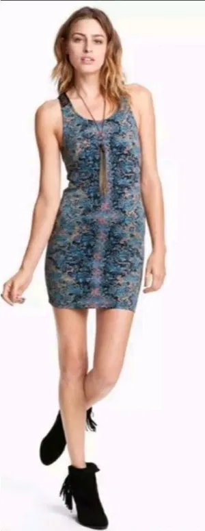 Free People Digital Damsel Floral Pixels Bodycon Strappy Dress in Neon Glow Sz M thumbnail 1