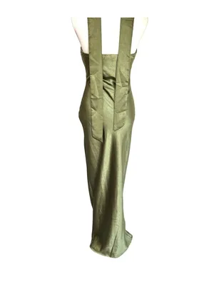 SNDYS Angelina Neck Tie Maxi Dress in Olive XXSmall as-is Womens Satin Long Gown thumbnail 8