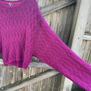 Free People Purple Cropped Pointelle Knit Dolman Sweater thumbnail 5