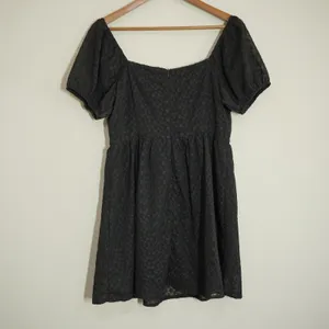 Altar'd State Black Mini Dress Floral Eyelet Puff Sleeve Size Large Party Girly thumbnail 6