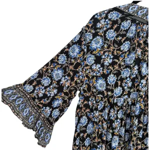 Free People Moonlight Dance Floral Bell Sleeve Boho Tunic Top Blue Size‎ Small thumbnail 14