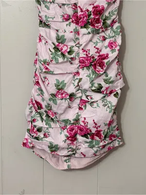 Hello Molly Find An Oasis Mini Dress Pink Floral Puff Sleeve Ruched Size M NWT thumbnail 12