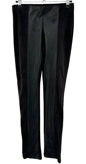 ZARA W&B Collection Black Pull On Ponte Pants Leggings Faux‎ Leather Suede Small thumbnail 1