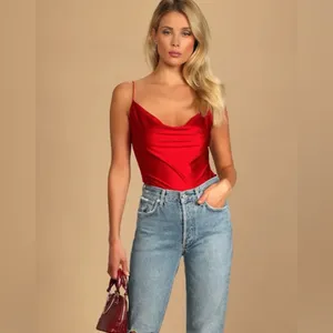 LULU’S TALKING SMOOTH RED COWL NECK BODYSUIT thumbnail 2