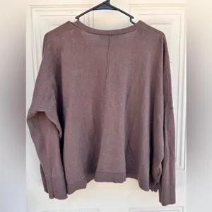 LOFT wide women’s Chocolate Knit Top size MEDIUM small slits on both sides thumbnail 2