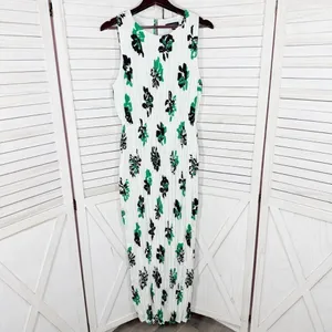 Banana‎ Republic Crinkle Pleat Chiffon Floral Maxi Dress White Green XL thumbnail 11