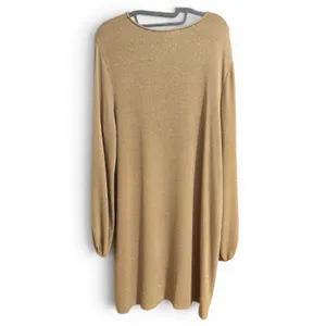 Leith Womens Gold Metallic Knit Shimmer Shift‎ Dress Long Blouson Sleeve XL thumbnail 2
