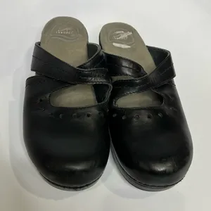 Dansko black‎ leather mules clogs size 37 thumbnail 2