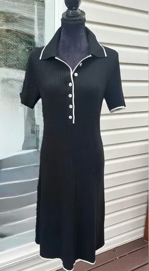 Classic Black Polo Knit Dress with Contrast Trim🖤🤍🖤 thumbnail 1