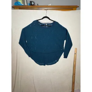 Free People Not Cold In This Jewel tone Blue Floral Lace Oversized Boho Top thumbnail 8