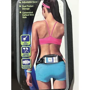 PRO STRENGTH Active Waistband Running Belt 2 Pockets Black PA-6405 thumbnail 3