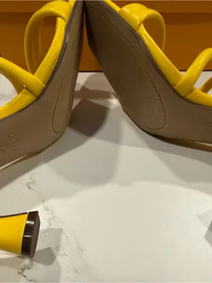 Unisa Bright Yellow Strappy Square-Toe Heeled Sandals thumbnail 3