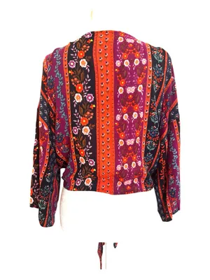PATRONS OF PEACE by Anthropologie, boho floral, front tie shrug, size M thumbnail 5