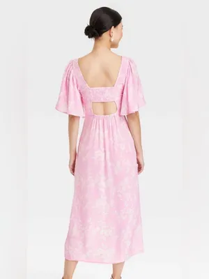 A New Day Hot Pink Floral Maxi Dress with Flutter Sleeves thumbnail 2