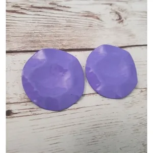 Vintage Clip On Earrings Hammered Design Purple Pushed In Circle Retro thumbnail 2