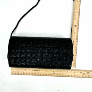 Clutch Purse Evening Bag Shoulder Strap Small Flap Black Shimmer Sparkle Prom thumbnail 5