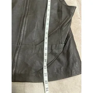 A.M.I Genuine Leather Vest Size Large Brown Nylon Lined Full Zip 90s Collared thumbnail 6