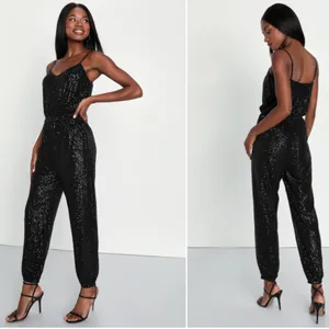 LULU's Sexy Chic Elegant Prom Holidays Wedding Sequins Shimmer Sparkle Jumpsuit thumbnail 3