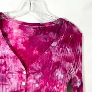 Aerie Medium Crop Top Handmade Tie Dye Long Sleeve‎ Hot Pink Knit Preppy 1025 thumbnail 6