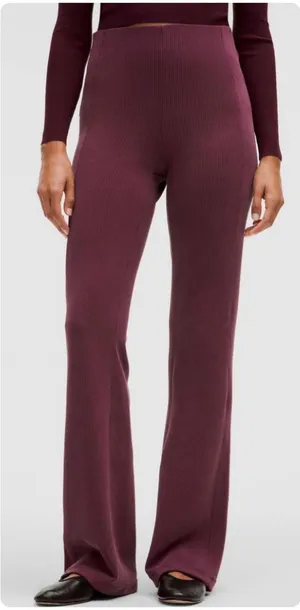 Lululemon Womens Ribbed Softstreme High-Rise Flared Lounge Pants Garnet Size 8 thumbnail 1