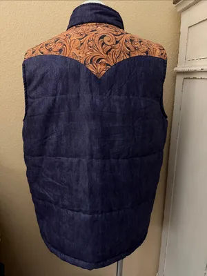 Crazy Train Navy Quilted Vest with Tan Floral-Embossed Accents thumbnail 4