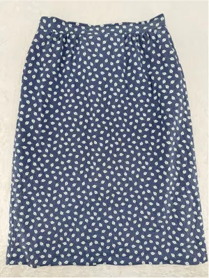Vintage Straight Skirt Blue Gray with White Leaves Cottagecore Nature Medium thumbnail 1