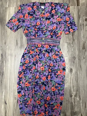 Vintage 80s 90s Positive Attitude Floral Rayon Midi Dress Small thumbnail 1