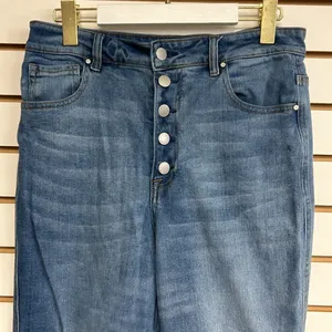 Risen Jeans High Rise Button Fly Distressed Frayed Raw Hem Stretchy‎ Size 13/31 thumbnail 3