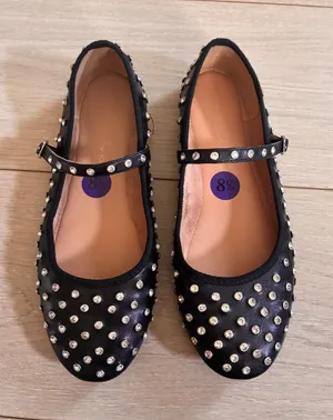 Flashy Black Rhinestone Embellished Mary Jane Pointed Toe Flats Size 8.5 thumbnail 1
