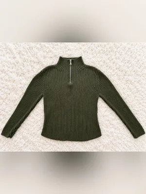 Vintage 90s St. John's Bay Ribbed Quarter Zip Sweater – Olive Green – L thumbnail 6