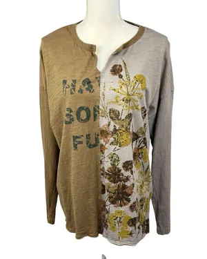 Cotton Bleu floral top size Large fairy y2k fall colorblock back to school thumbnail 1