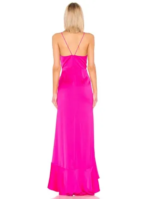 Jay Godfrey Elsie Gown Pleated Ruffle Slit Maxi Dress Pink Size 8 thumbnail 4