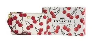 NWOT Coach Chalk Multi Cherries Pebble Leather Essential Small Wristlet thumbnail 1