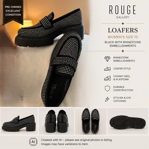 Rouge Helium Loafers Womens Size 10 EU40 Black Rhinestone Platform Chunky Sole thumbnail 6