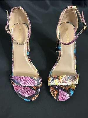 Report Multicolor Snakeskin Ankle-Strap Block Heel Sandal Pink/Yellow/Blue 8.5 thumbnail 7