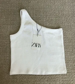 ZARA White One-Shoulder Ribbed Tank Top thumbnail 1