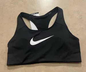 Nike Black Sports Bra with White Swoosh thumbnail 1