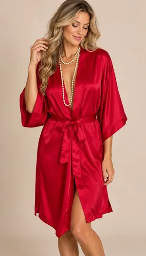 Victoria's Secret Red Satin Kimono Belted Robe thumbnail 1