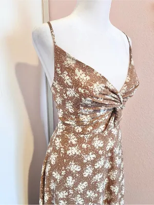 Lulus Picturesque Moments Brown Floral Print Strappy Maxi Dress xs thumbnail 12