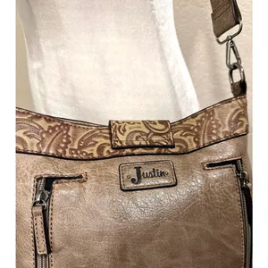 Justin Leather Buckle Taupe Western Crossbody Bag thumbnail 5