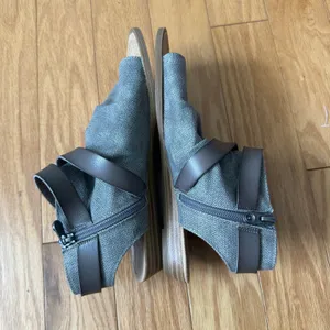 Blowfish‎ Malibu 8 Gray Sandals Canvas Ruched Strappy Zip Boho Flat thumbnail 6