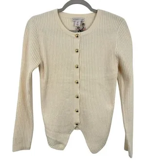 Sincerely Jules Cream Ribbed Ladylike Quiet Luxury Button Front Cardigan‎ thumbnail 1