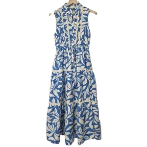 Womens Floral Print Maxi Dress Blue White Long Dress Size Small Tropical Travel thumbnail 2